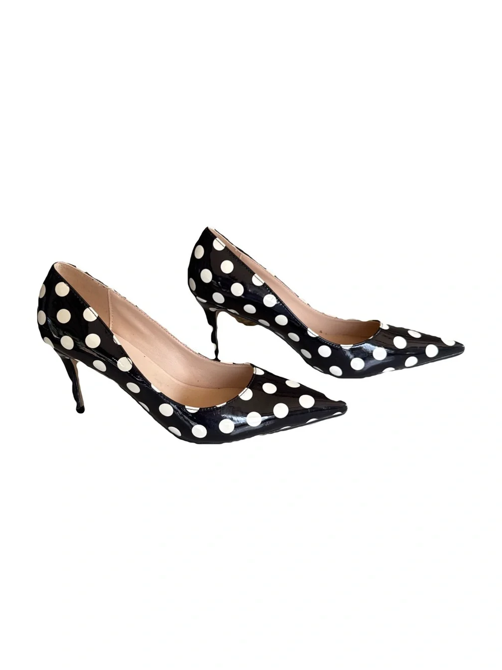 Patent Leather Black & White Polka Dot Heels 8